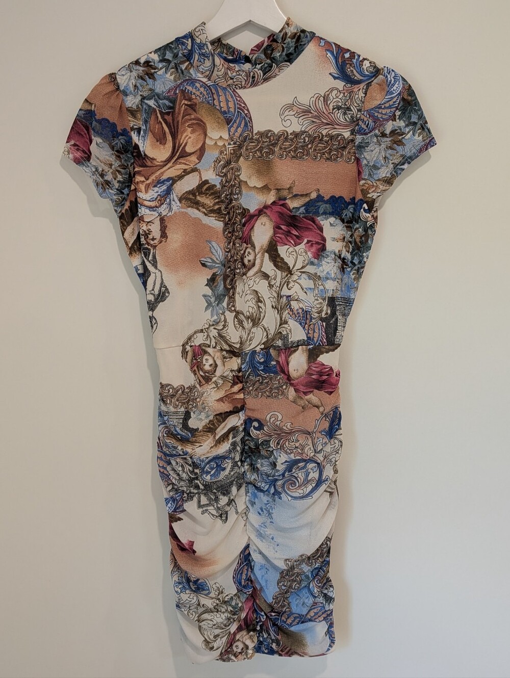 Women's Renaissance-inspired Graphic Bodycon shortsleeve dress (L) Edgy y2k